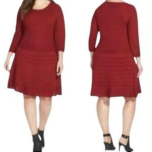 BB DAKOTA Wool Blend Drop Waist 3/4 Sleeve Sweater Dress‎ Blood Red Size 3X NWT